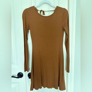 Brown Long Sleeve Ribbed Dress